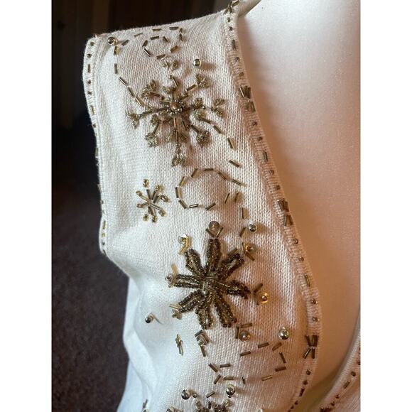 Vintage Holiday White Gold Beaded Vest Grandma Core Fall Christmas Nostalgia - Picture 5 of 8